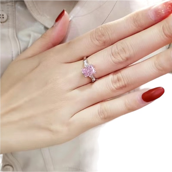 Pink Rectangular Center Stone with Rhinestone Baguettes - Picture 5 of 8